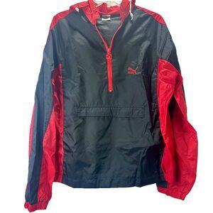 Puma 80s Vintage Black and Red Half-Zip Windbreaker Jacket Size M